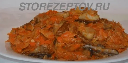 Вкусная тушенная с грибами капуста на зиму