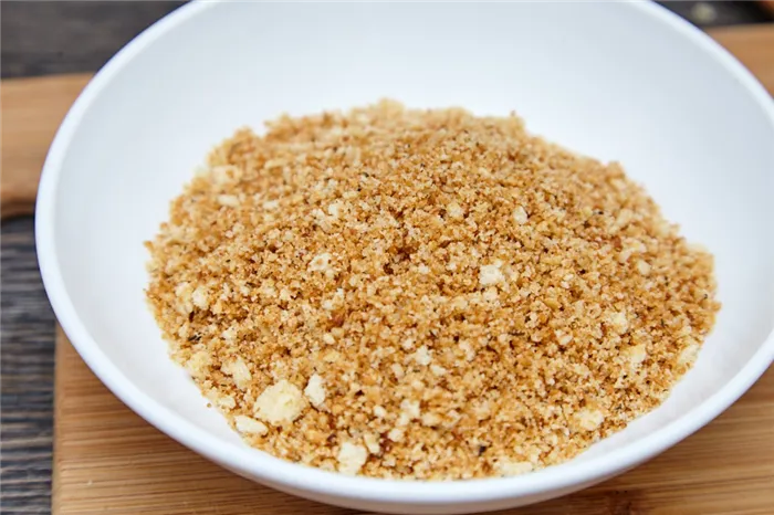 Put crumbs into a clean bowl for roasted fish and chips with aioli